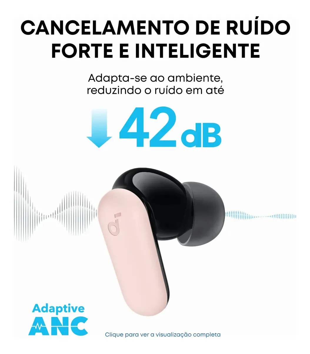 Fone de Ouvido Bluetooth 5.4 soundcore P30i da Anker, Cancelamento de Ruído Adaptativo, Graves Poderosos, 45H de Reprodução, Estojo 2-em-1 com Suporte para Celular, IP54, Fone sem fio TWS, Rosa
