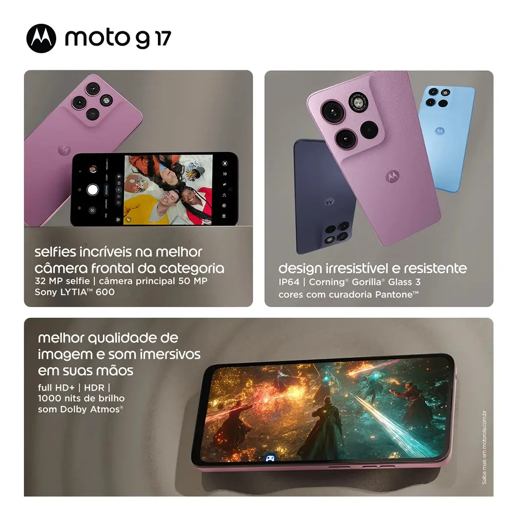 Smartphone Motorola Moto G17 4g - 256gb 12gb (4gb Ram + 8gb Ram Boost), Camera 50mp Sony Lytia 600, Tela Fhd+ 60hz, Bateria 5200 Mah - Azul