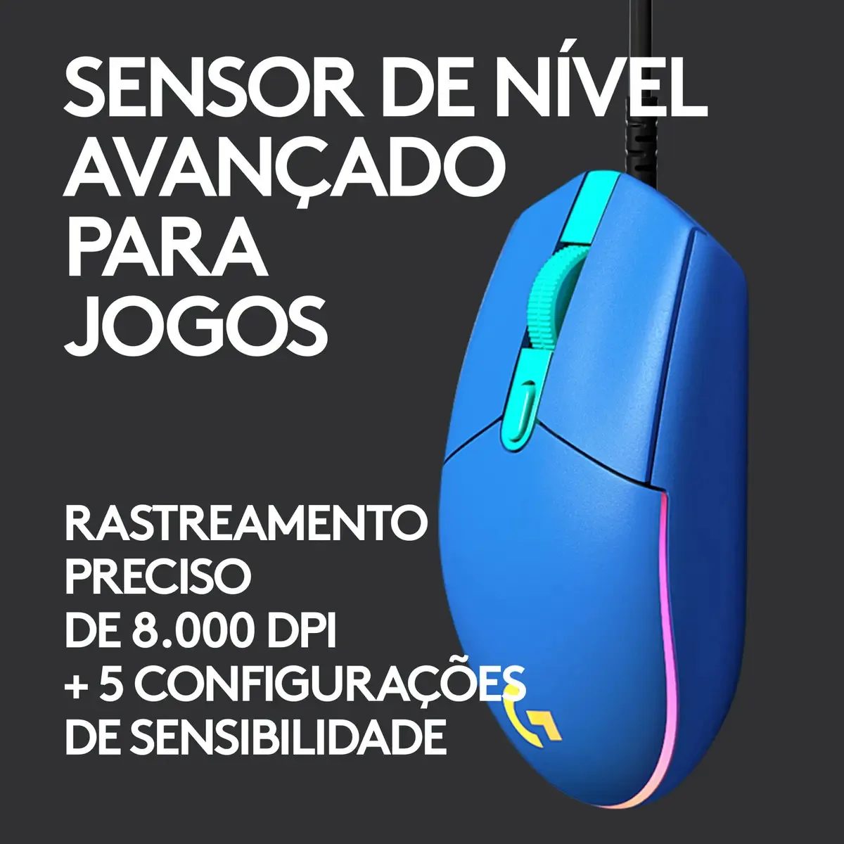 Mouse Gamer Logitech G203 RGB LIGHTSYNC, até 8.000 DPI, Azul