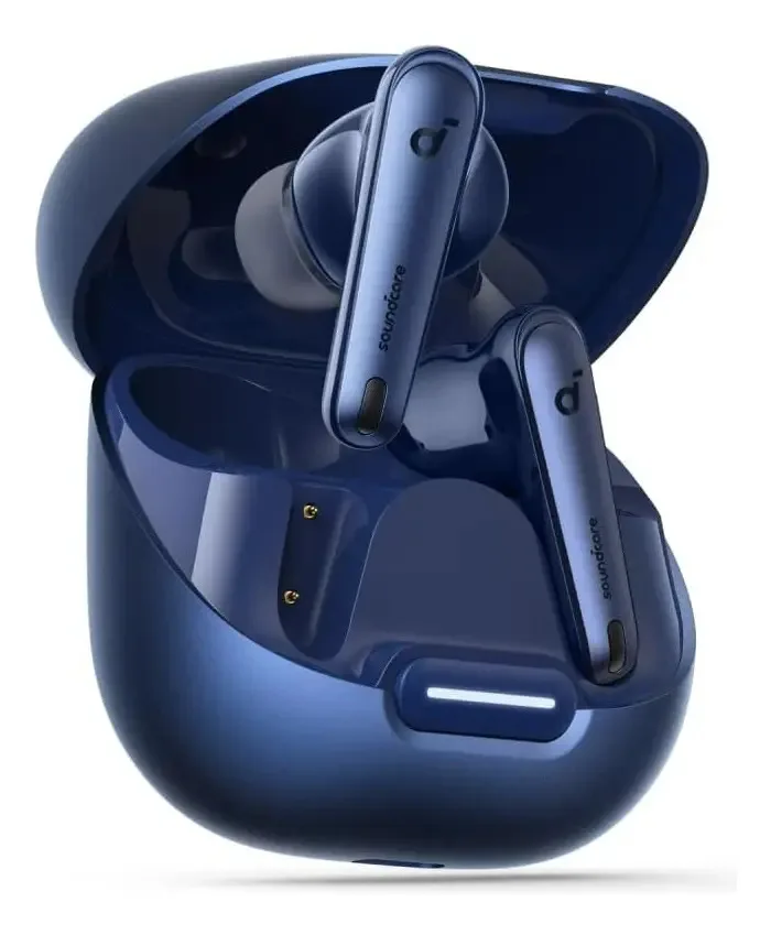 Fone de Ouvido Soundcore da Anker Liberty 4 NC ANC Redução de Ruído 98,5% Cancelamento Adaptativo Bluetooth 5.3 Multiponto Cor Azul Drivers de 11mm Áudio Hi-Res 50h de Bateria Carga Sem Fio