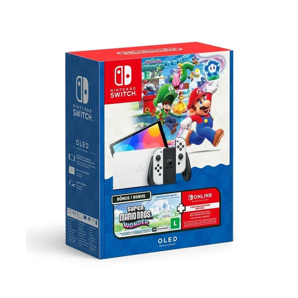 Nintendo Bundle Switch OLED + Super Mario Bros. Wonder + 3 Meses de Assinatura Nintendo Switch Online
