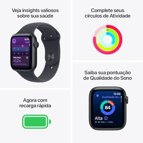 Apple Watch SE 3 GPS, Caixa em alumínio meia‑noite de 40 mm com Bracelete desportiva meia‑noite - P/M