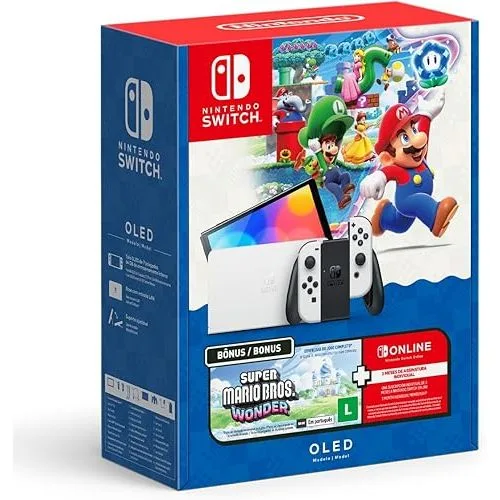 Console Nintendo Switch Oled Nintendo Bundle Super Mario Bros Wonder - 3 Meses Nintendo Switch Online 64gb Branco
