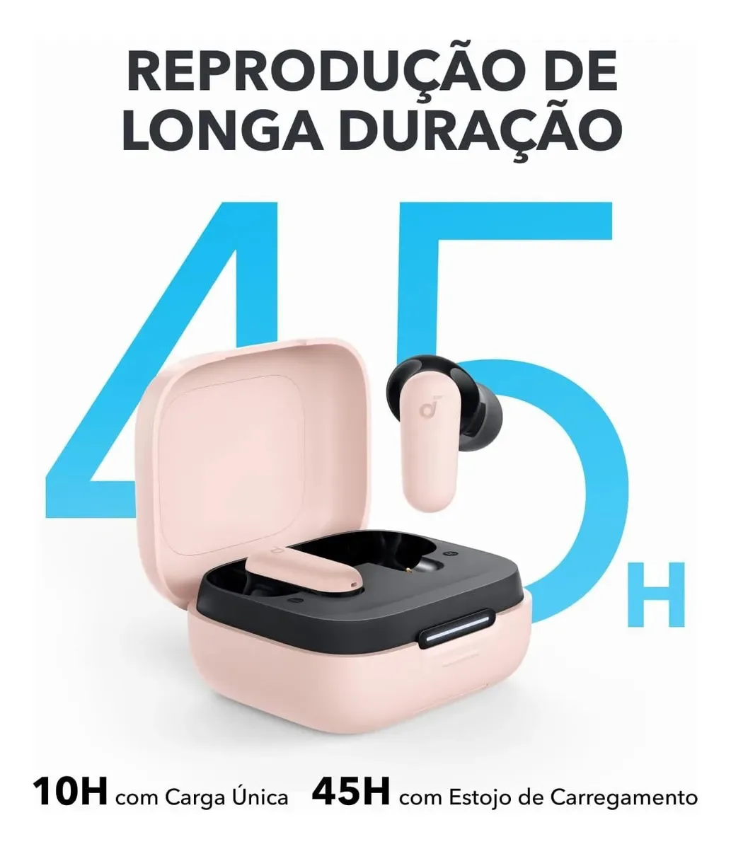 Fone de Ouvido Bluetooth 5.4 soundcore P30i da Anker, Cancelamento de Ruído Adaptativo, Graves Poderosos, 45H de Reprodução, Estojo 2-em-1 com Suporte para Celular, IP54, Fone sem fio TWS, Rosa