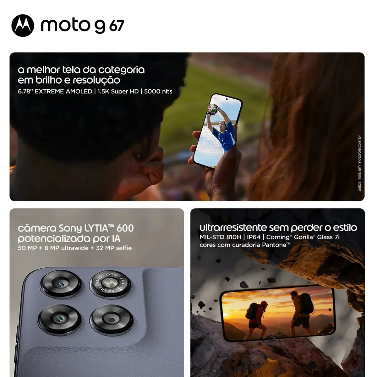 Smartphone Motorola Moto G67 5g - 128gb 4gb Ram + 8gb Ram Boost, Camera 50mp Sony Lytia 600, Tela 1.5k Extreme Amoled 120hz, Ultrarresistente - Chumbo